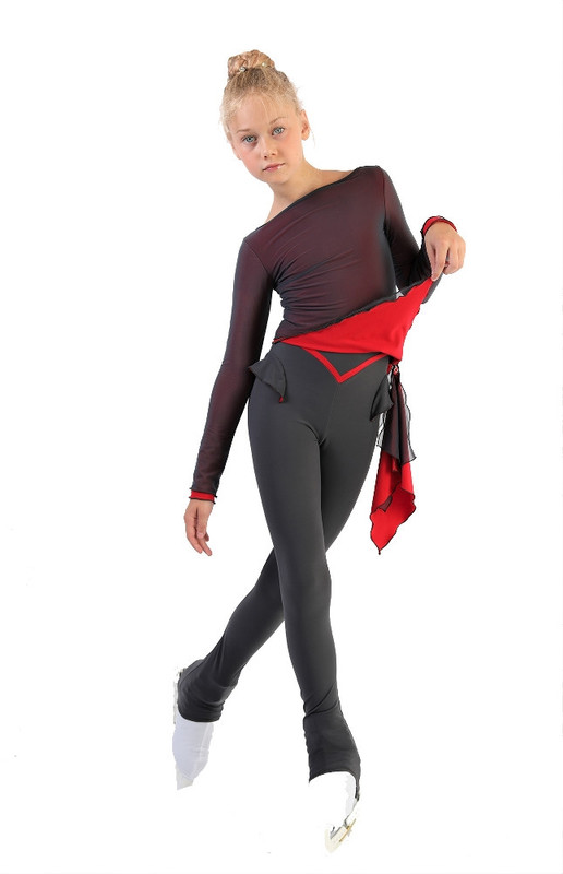IceDress - Thermal Figure Skating Outfit Gravity - Mesh Top and Pants (Red/Grey and Grey)