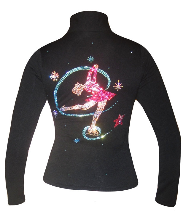 Black Ice Skating Jacket with Colorful Layback Design applique (Refurbished)