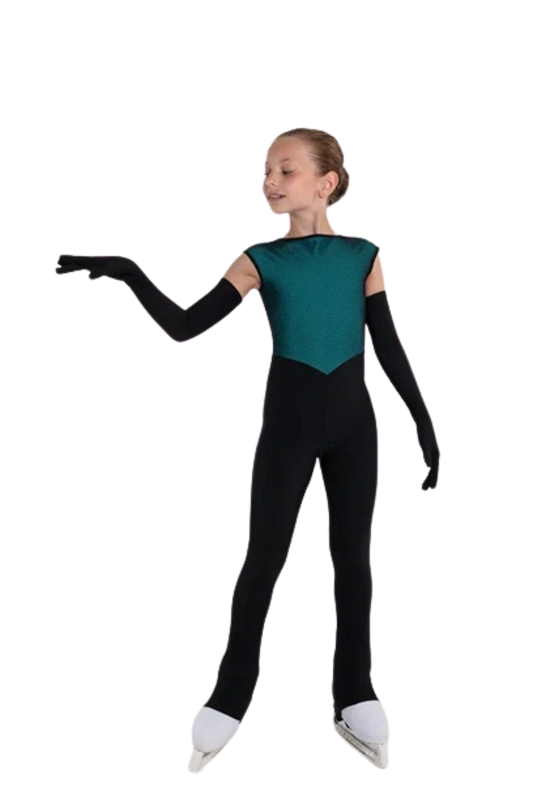 IceDress - Thermal Figure Skating Overalls - Ampire (Black with Turquoise, Complete with Gloves)