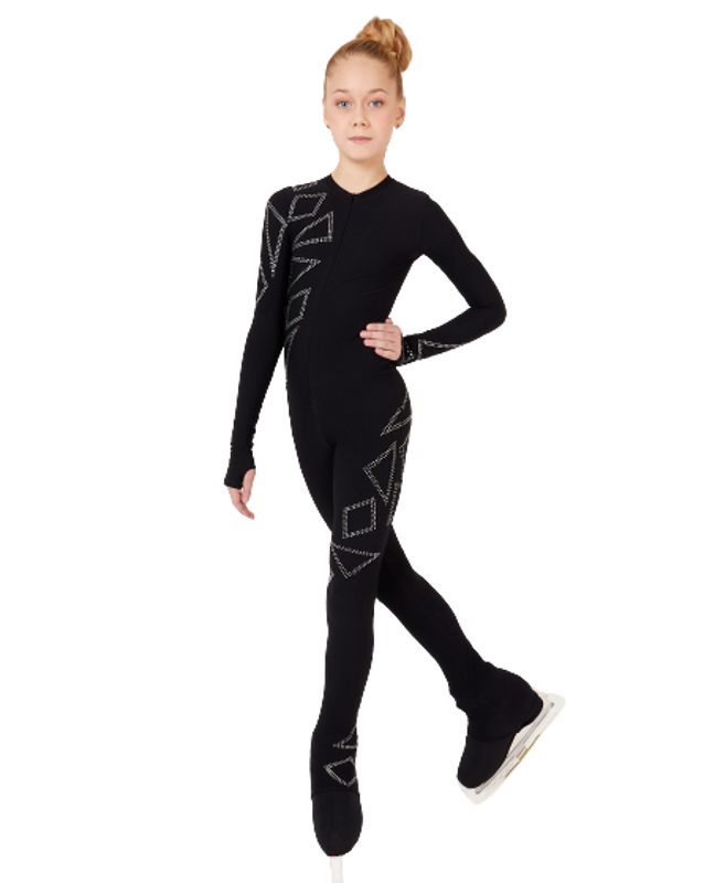 IceDress - Thermal Figure Skating Overalls -Sirius Black With Rhinestones