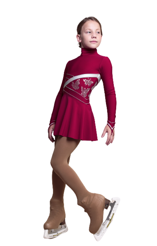 IceDress Figure Skating Dress - Thermal - Delight (Marsala with Silver and Rhinestone Applique)