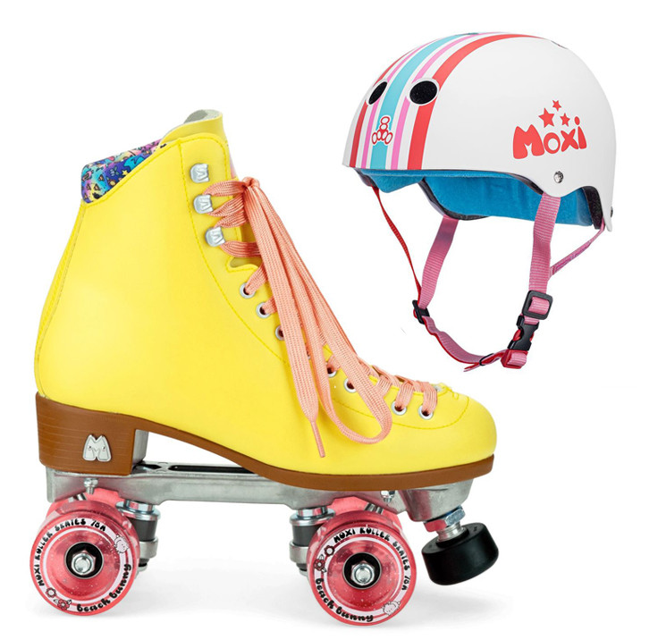 Moxi Combo Set - Beach Bunny Roller Skate (Strawberry Lemonade) & Helmet (Stripey) (Kid's Sizes)