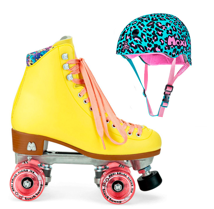 Moxi Combo Set - Beach Bunny Roller Skate (Strawberry Lemonade) & Helmet (Leo) (Kid's Sizes)