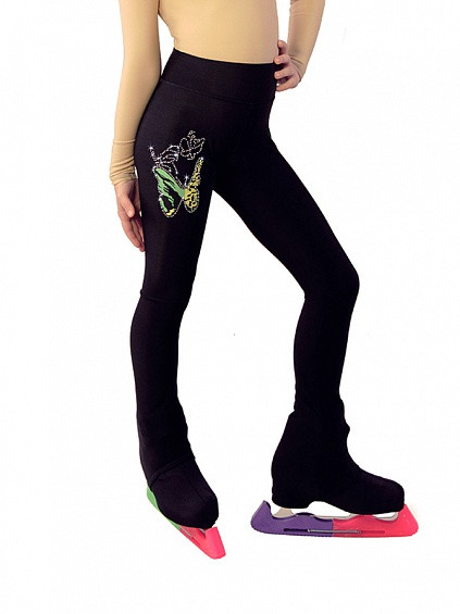 Special Deal - IceDress Figure Skating Thermal Pants - Butterfly with colored applique (Size CXS, Black)