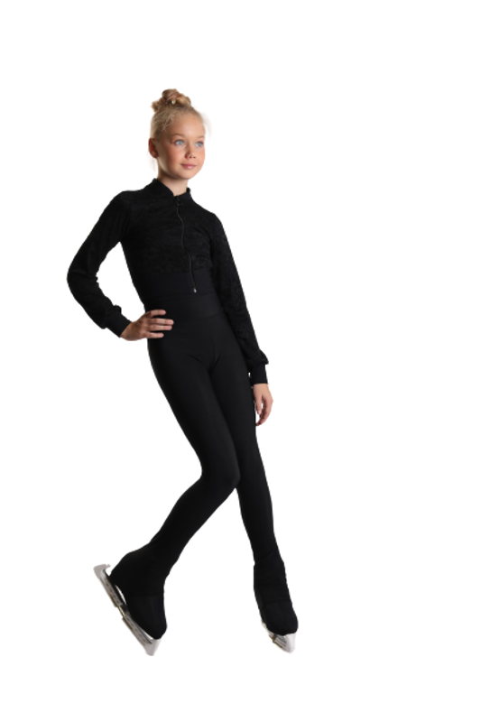 Special Deal - IceDress - Thermal Figure Skating Outfit - Trio 4 - Cropped Jacket with Guipure/ Top/ High-Waisted Legging (Size CM, Black)
