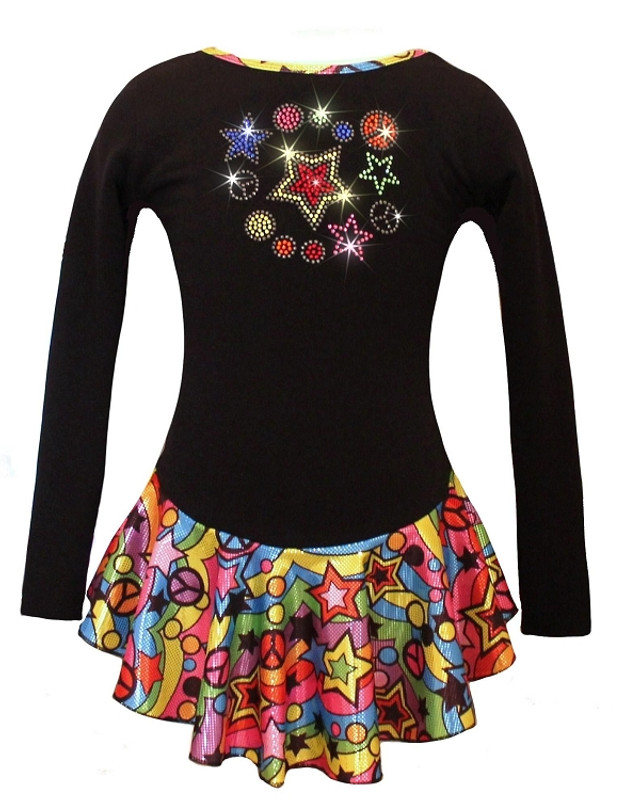 Black Peace & Stars Ice Skating Dress with Peace & Stars rhinestone applique