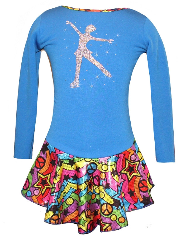 Blue Peace & Stars Ice Skating Dress with Skating Girl design
