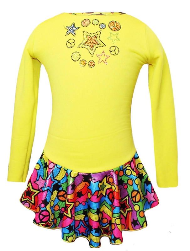 Yellow Peace & Stars Ice Skating Dress with Peace & Stars rhinestone applique