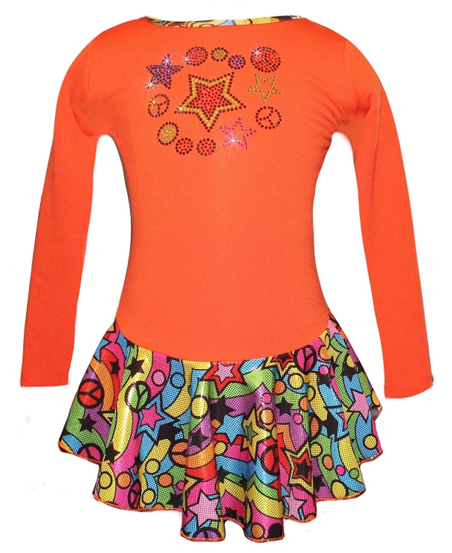 Orange Peace & Stars Ice Skating Dress with Peace & Stars rhinestone applique