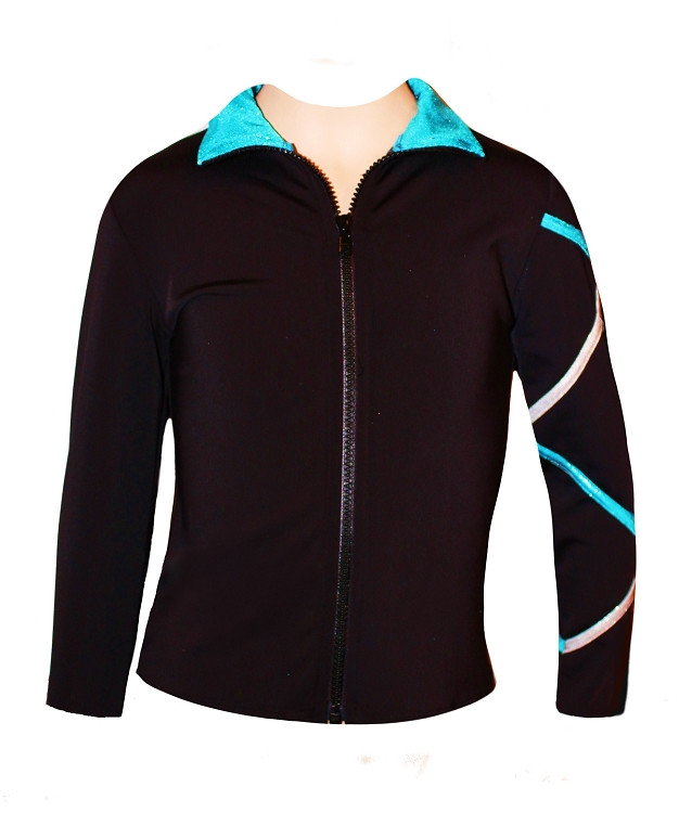 Criss Cross Poly/Spandex Ice Skating Jacket Silver/Turquoise XJ122