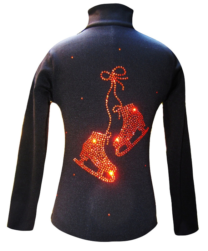 Black ice Skating Jacket with Orange Pair of skates rhinestone applique