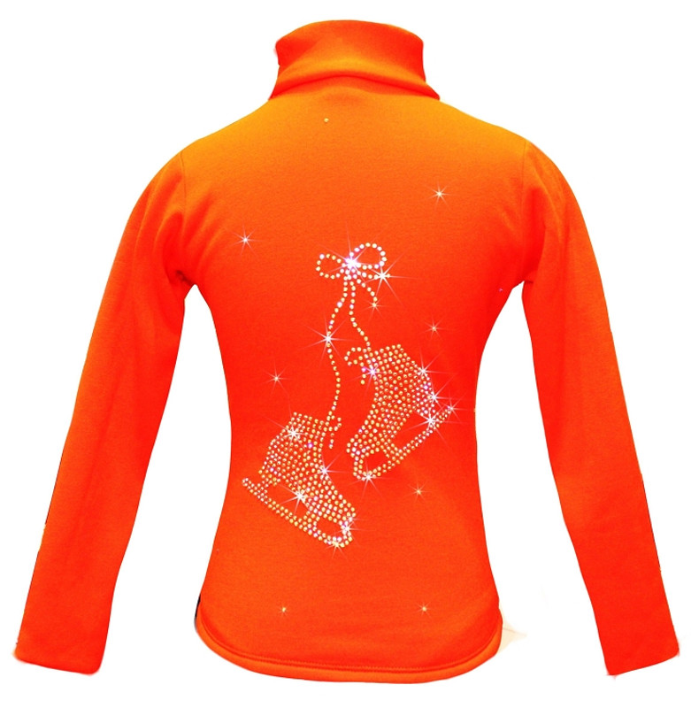 Orange ice Skating Jacket with Pair of skates rhinestone applique