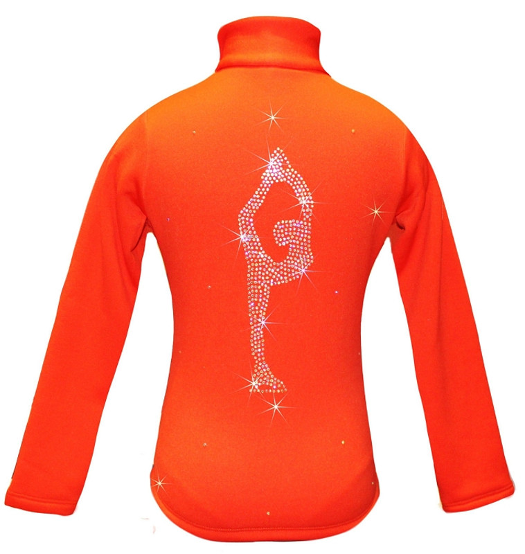 Orange ice Skating Jacket with Biellmann rhinestone applique