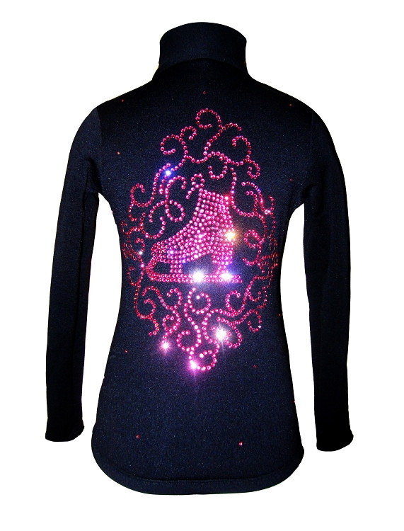Black Skating Jacket with Pink crystals Skate & Ornament applique