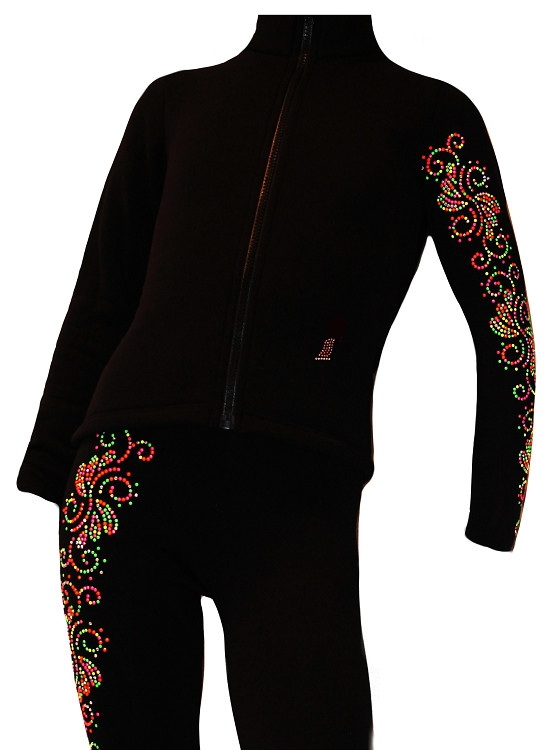 Ice Skating Jacket with Neon Swirls rhinestuds design