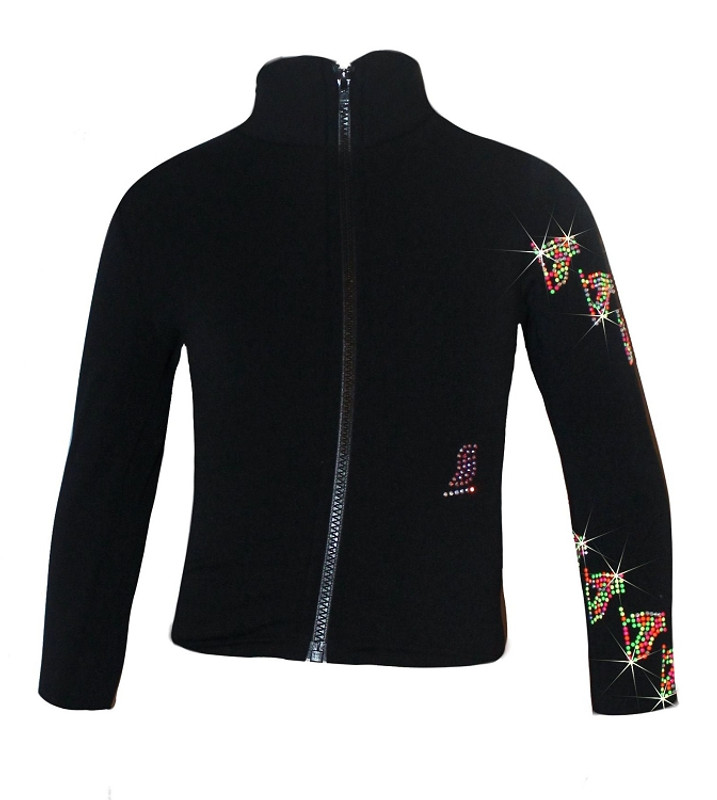 Ice Skating Jacket with Neon Spiral Skates Rhinestones Design