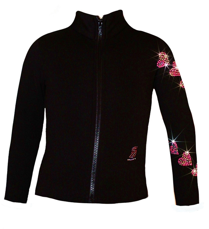 Ice Skating Jacket with Pink Spiral Hearts Rhinestuds Design