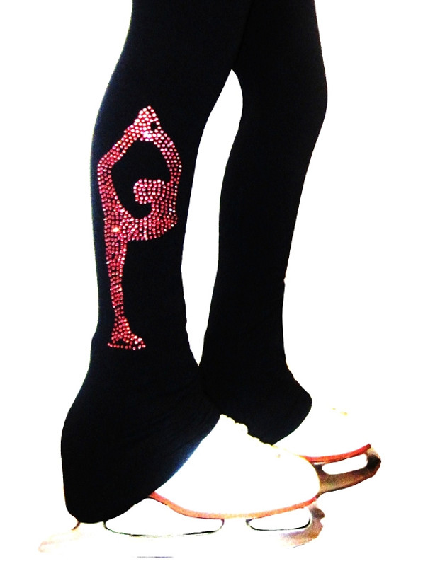 Figure Skating Pants with pink crystals Biellmann rhinestone applique