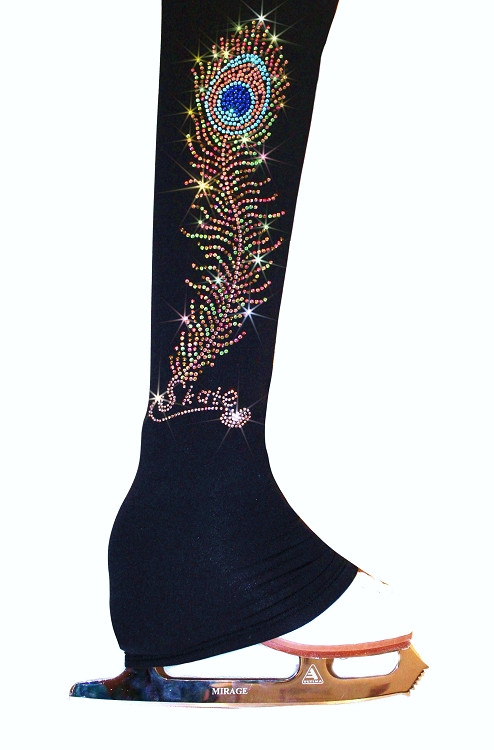 Ice Skating Pants with Charming Peacock Feather Rhinestone Design