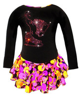 Fantasy Ice Skating Dress with "Pair of Skates" Rhinestones Design (Pink/Orange)