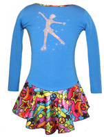 Blue "Peace & Stars" Ice Skating Dress with "Skating Girl" design