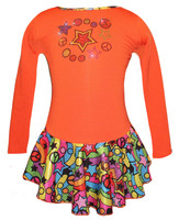 Orange "Peace & Stars" Ice Skating Dress with "Peace & Stars" rhinestone applique