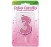 3 Pink & Silver Glitter Cake Candle