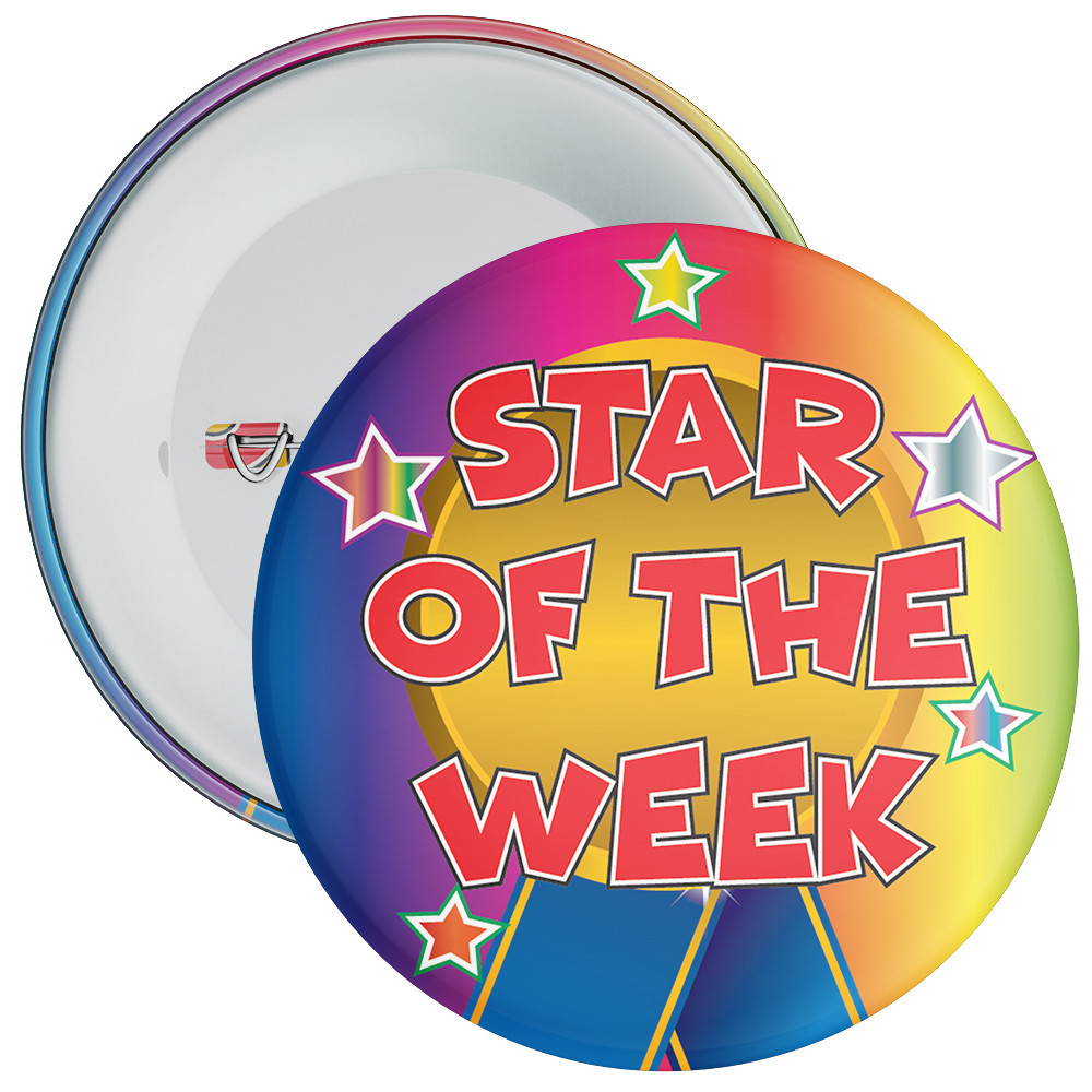 First Week Badge Pack of 20 School Multi Coloured Star of The Week Badge 3 - The Badge ...