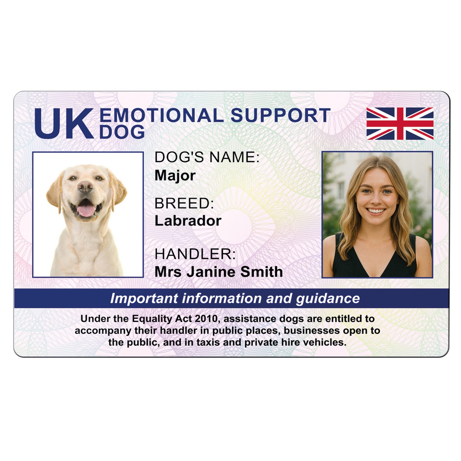 UK Emotional Support Dog PVC ID Card – Personalised Access & Support ...