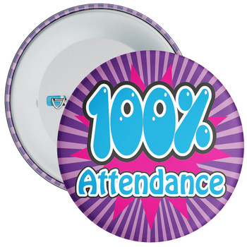 Pack of 20 School 100% Attendance Badge with Purple Background