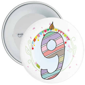 9th Birthday Badge with Candles and Blue Background