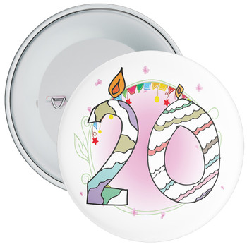 20th Birthday Badge with Candles and Pink Background