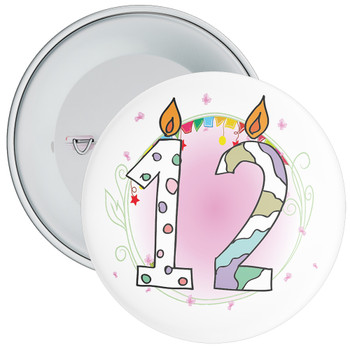 12th Birthday Badge with Candles and Pink Background