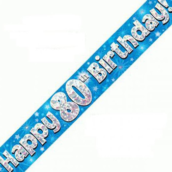 Happy 80th Birthday Blue Holographic Banner