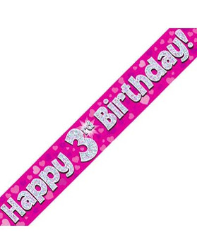 Happy 3rd Birthday Pink Holographic Banner