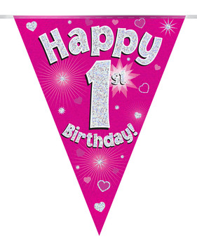 Happy 1st Birthday Bunting Pink Holographic