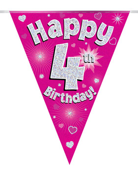 Happy 4th Birthday Bunting Pink Holographic
