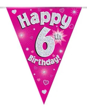 Happy 6th Birthday Bunting Pink Holographic