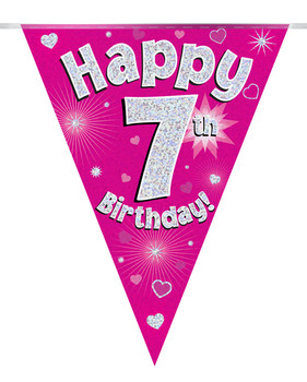 Happy 7th Birthday Bunting Pink Holographic