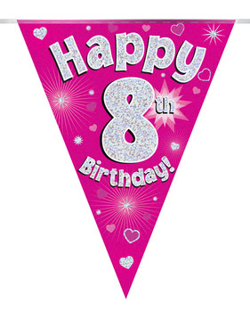 Happy 8th Birthday Bunting Pink Holographic