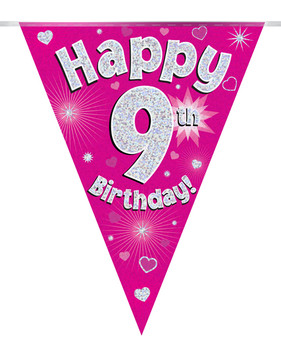 Happy 9th Birthday Bunting Pink Holographic