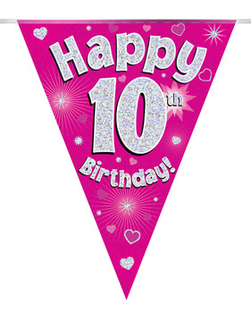 Happy 10th Birthday Bunting Pink Holographic
