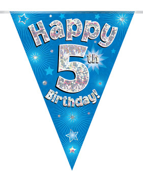 Happy 5th Birthday Bunting Blue Holographic