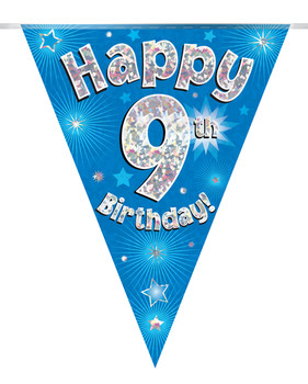 Happy 9th Birthday Bunting Blue Holographic
