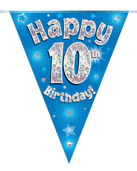 Happy 10th Birthday Bunting Blue Holographic