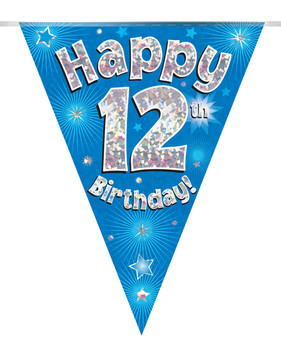 Happy 12th Birthday Bunting Blue Holographic