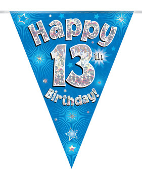 Happy 13th Birthday Bunting Blue Holographic