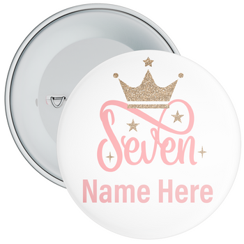 Pink Personalised Crown 7th Birthday Badge