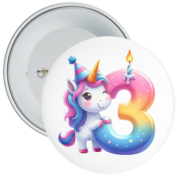 Colourful 3rd Birthday Badge Unicorn Themed