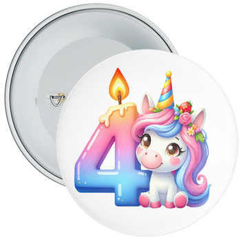 Colourful 4th Birthday Badge Unicorn Themed